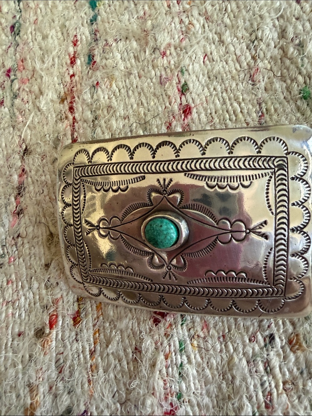 Tony Lama Brown Tooled Leather Belt with Turquoise-Accent Silver Buckle - Picture 5 of 7